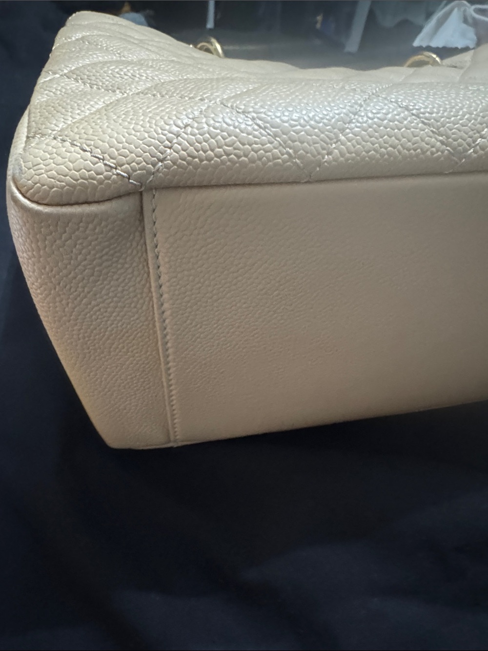 CHANEL Beige Quilted Leather Tote with Gold Chain-Strap - Picture 9 of 12